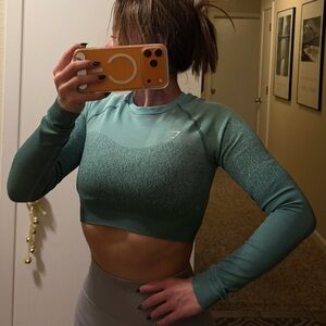 Gymshark Adapt Fleck Ombré Alpine Green Seamless Compression Crop Long Sleeve